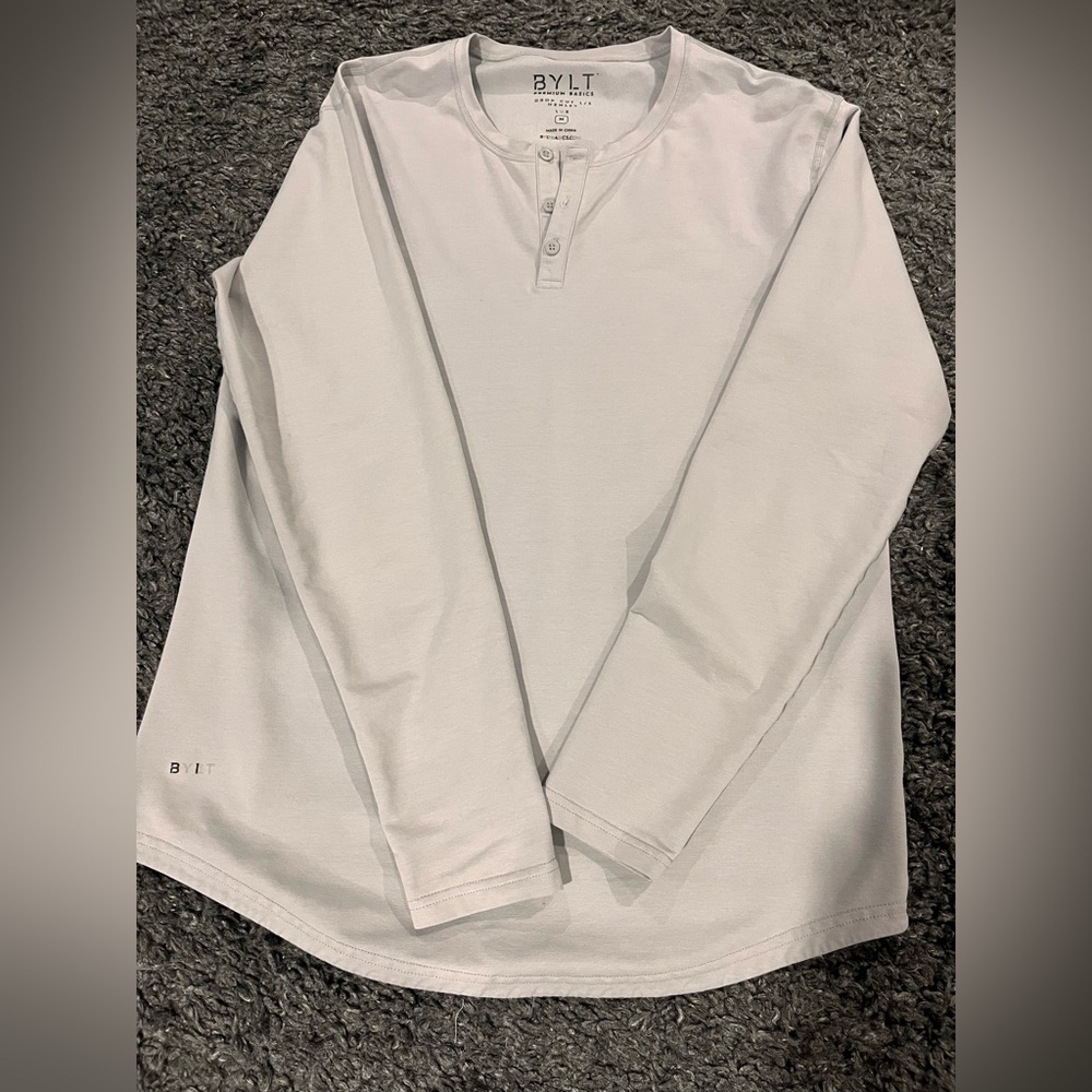 Bylt Premuim Basics Drop Cut Long Sleeve Lux Henley Size Medium Grey